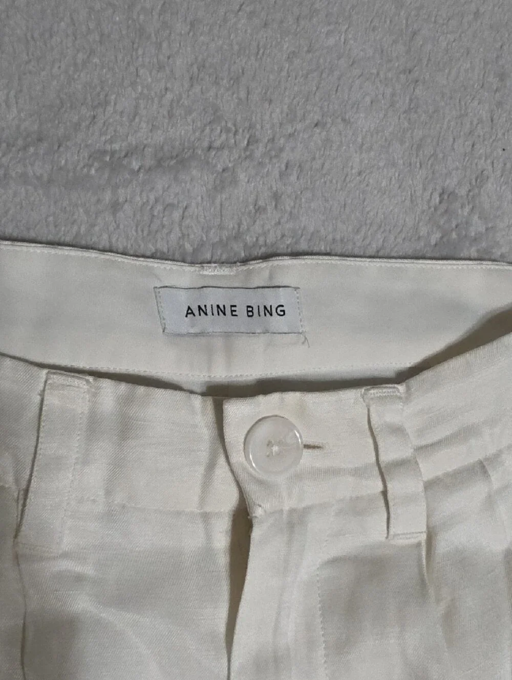 Anine Bing White Pleated Wide Leg Linen Pants